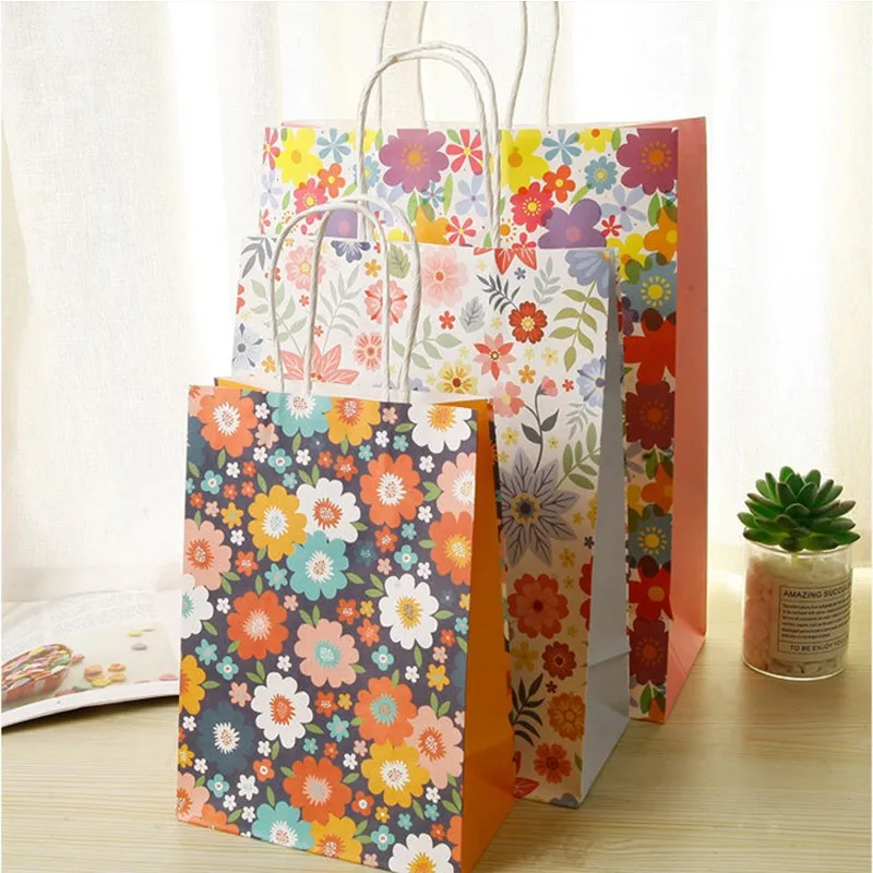 10PCS/lot  3 choices Small floral gift bag Yanghua kraft tote bag Romantic floral paper bag