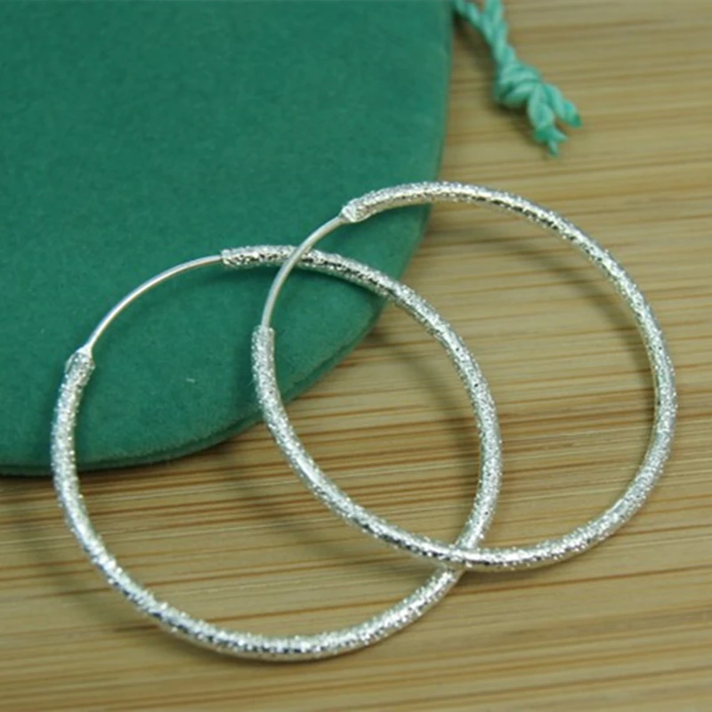 BABYLLNT 925 Sterling Silver Scrub Matte Round Circle 35/50MM Big Hoop Earrings for Women European Fashion Jewelry Gift Hot Sale