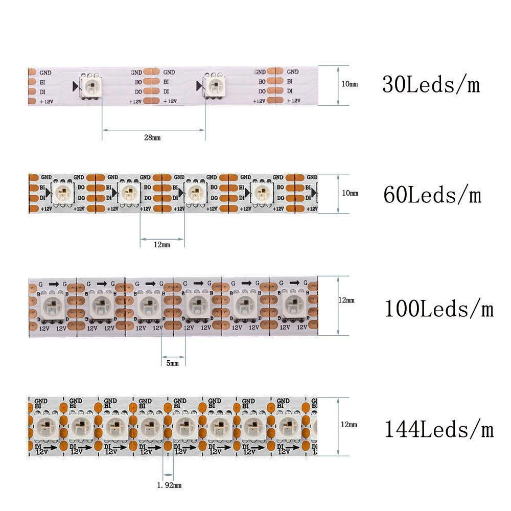 Imagem -02 - Faixa de Led Ws2815 Ws2812b Ws2813 Atualizada Rgb Pixels Luz Abordável Individualmente Sinal Duplo 30 60 100 144 Leds m