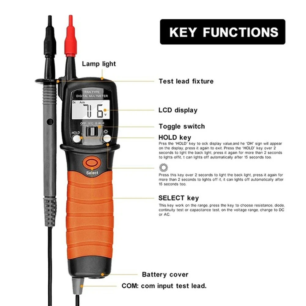 BTMETER BT-38B,Digital Multimeter Handheld Pen Type,Backlight LCD Display,DC/AC Voltmeter Voltage Meter,Continuity Tester