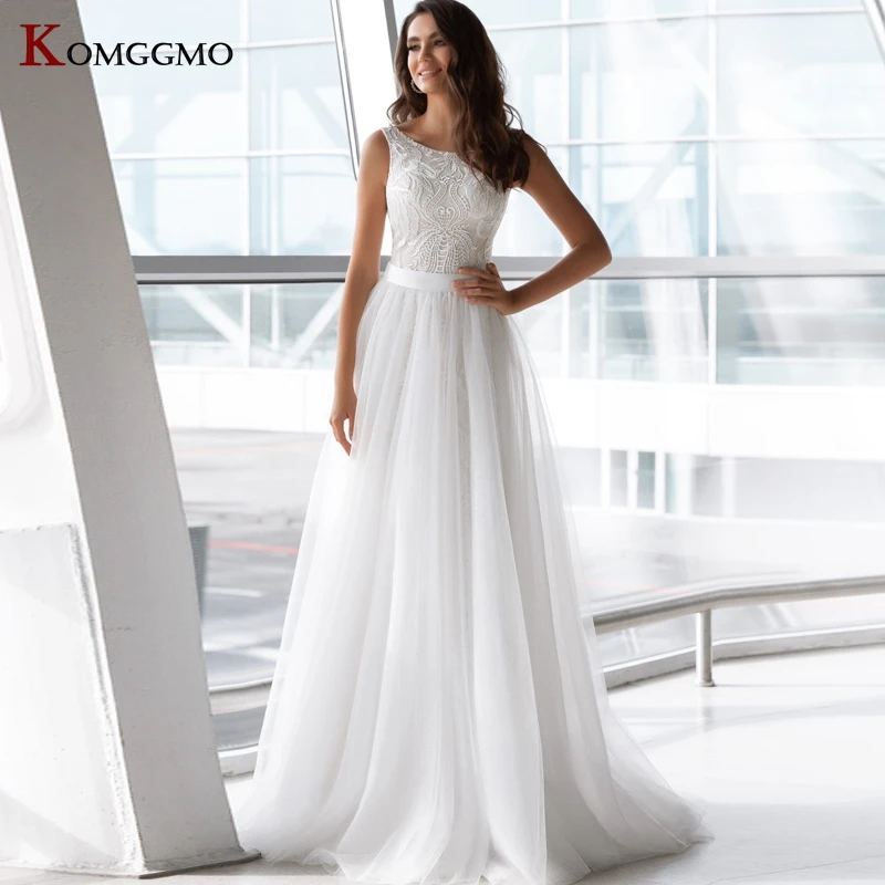 

High-End Sleeveless Embroidery Appliques Tulle Detachable Train Mermaid Wedding Dress Custom Made O-Neck Zipper Back Bridal Gown