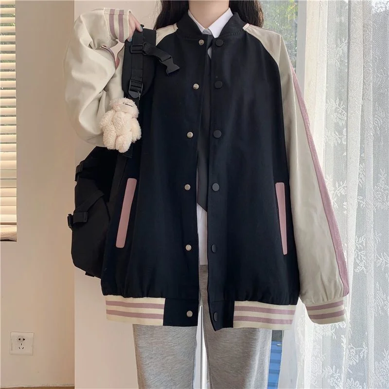 Kawaii techwear jacket color matching vinta female student 2022 spring autumn new Hong Kong style loose versatile cargo coats