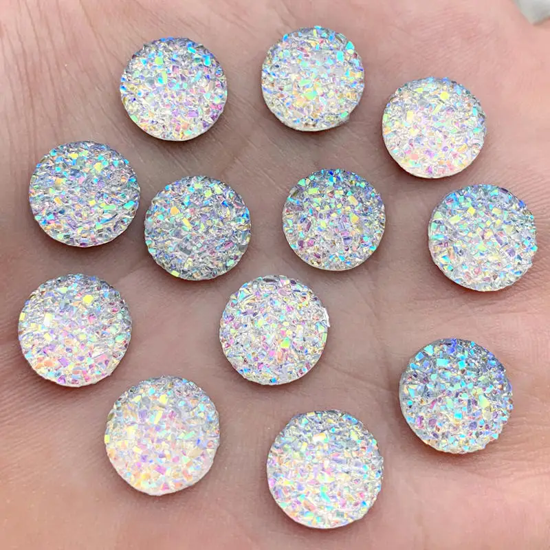 12mm 80Pcs Flatback AB Resin Round Rhinestone Natural ore Cabochon Gems Flat Back Resin Crystal Rhinestone For DIY Decoration