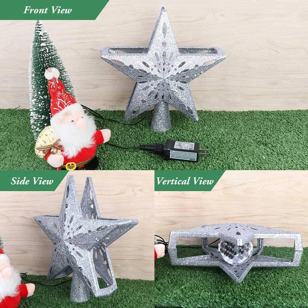 Snowflake Christmas Tree Topper Light 3D Glitter Tree Ornament Star Night Light Rotating Projector Holiday Christmas Decoration