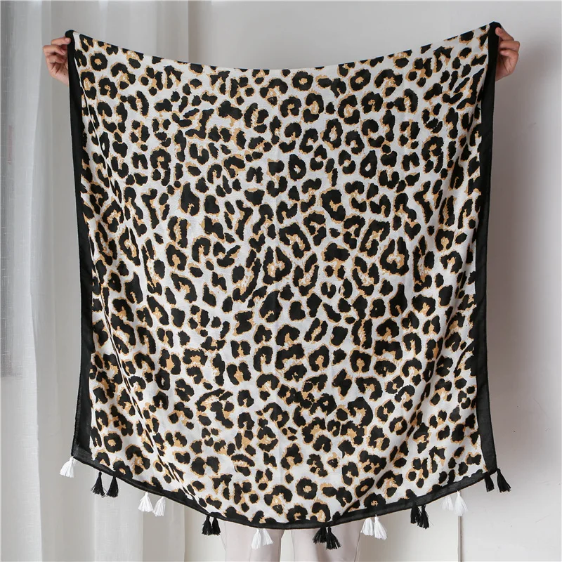 16 Designer Fashion Sexy Leopard Dot Tassel Viscose Shawl Scarf Lady High Quality Print Soft Pashmina Stole Bufandas Muslim Caps