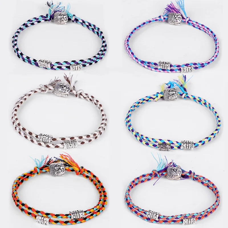 Tibetan Buddha Head Woven Amulet Thread Bracelets & Bangles For Women Men Handmade Rope Buddha Charm Friendship Bracelet Gift