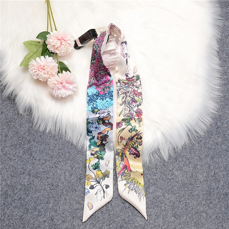 

New Tarot Twill 100% Summer Silk Scarf Women Brand Scarf Skinny Hair Bag Scarves Design Wrist Towel Foulard Neckerchief Headband