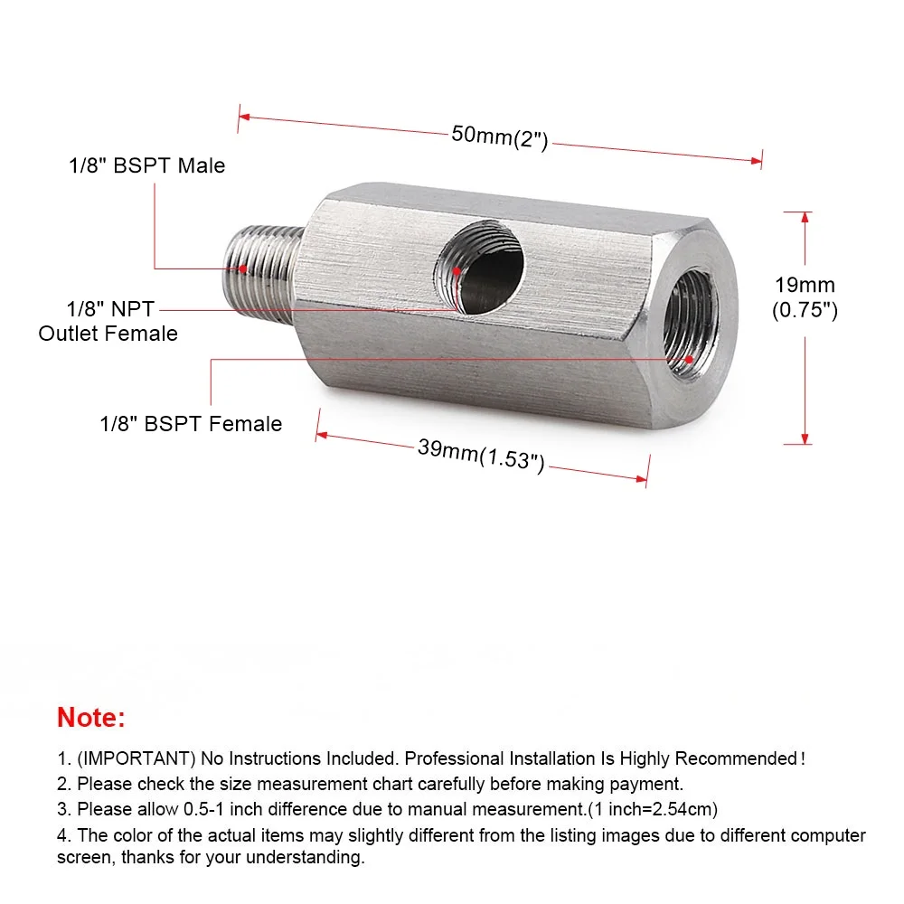 Stainless Steel 1/8\'\' BSPT Oil Pressure Sensor Oil Tee Fitting To NPT Adapter Turbo Feed Line Gauge T