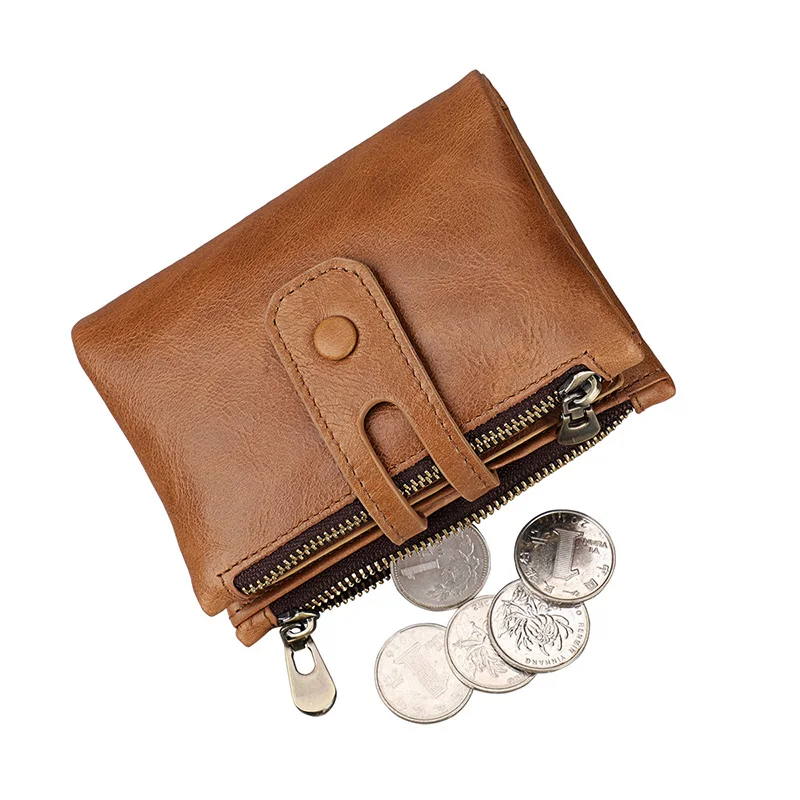 New RFID Genuine Leather Women Wallet With Zipper Coin Pocket Credit Card Holder Crazy Horse Purse For Man Men Money Bag