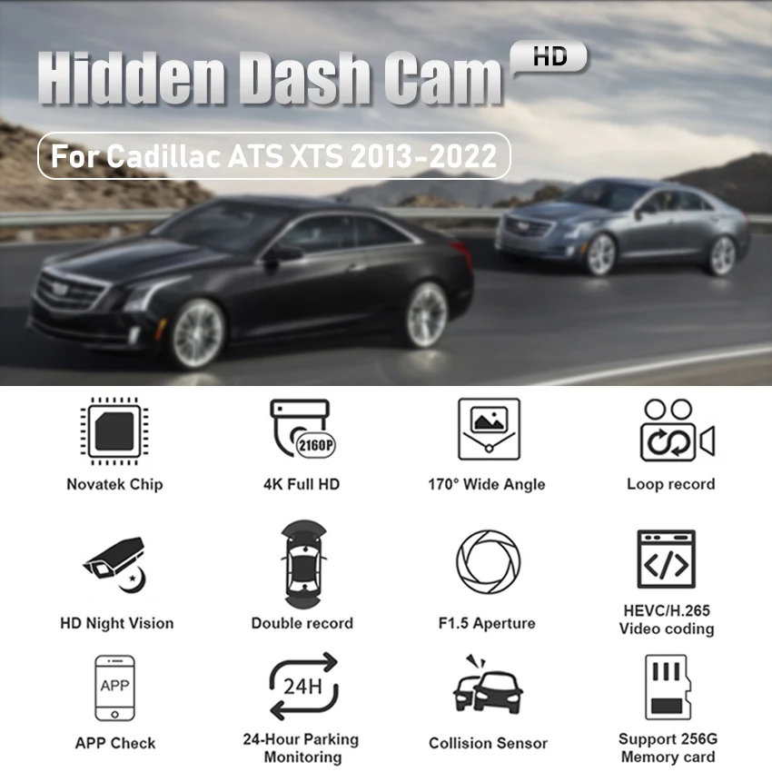 Car DVR Driving Video Recorder HD Hidden Dash Cam Camera Wifi 24h parking monitoring For Cadillac ATS / ATS-L / XTS 2013-2022