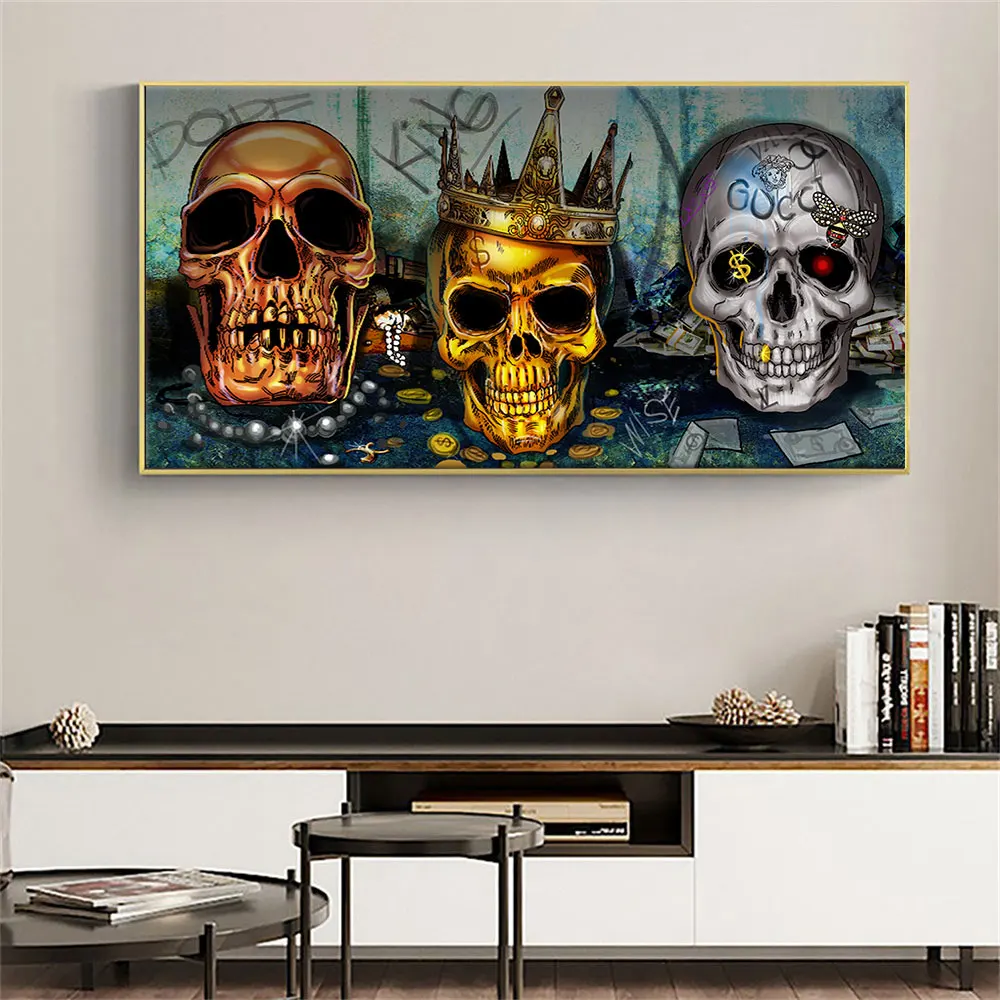 Gold King Skull Pop Art Poster Build A Strong Legacy Print On Canvas Painting Wall Art Picture For Living Room Home Decoration