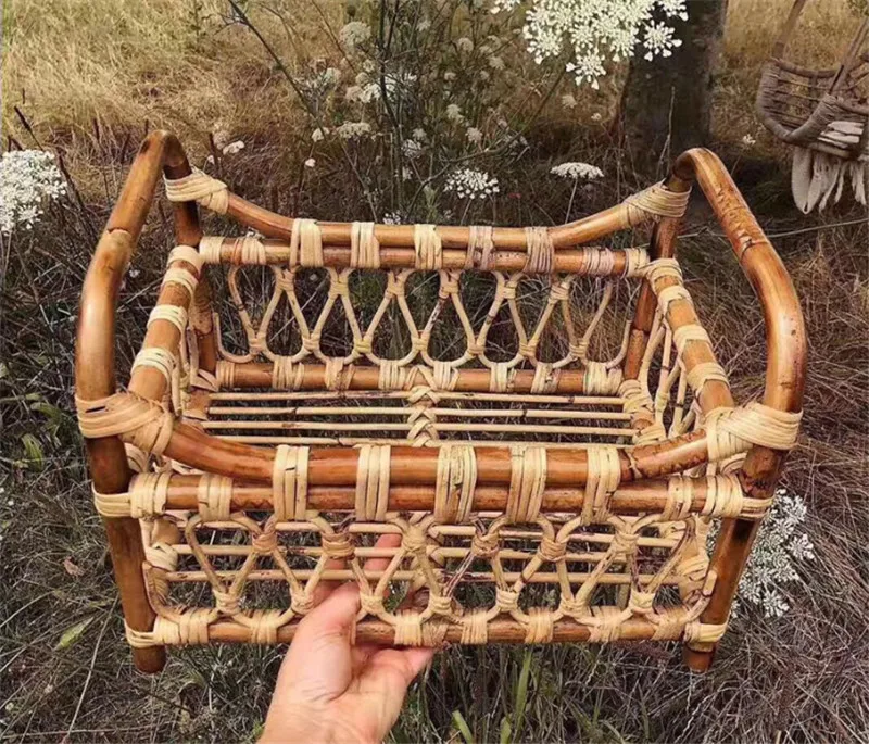 Cesta de mimbre tejida Vintage para bebé, accesorios de fotografía para recién nacido, cesta para posar, sofá, cama, accesorios de tiro, 100 días