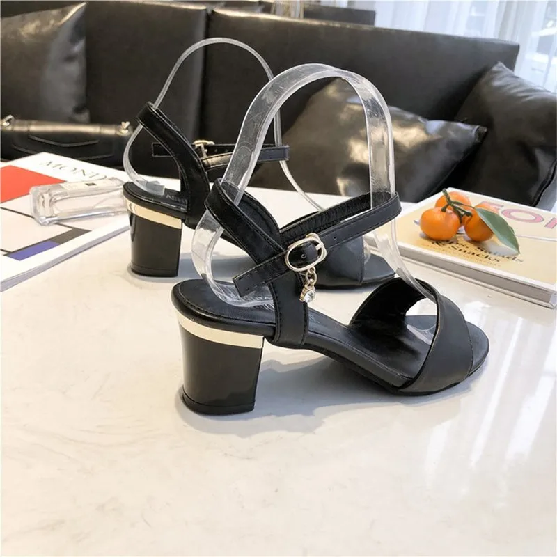 42 Size Rhinestone Drop High heels sandals women New Summer shoes women Fashion Buckle Strap Square heel white Open toe sandals