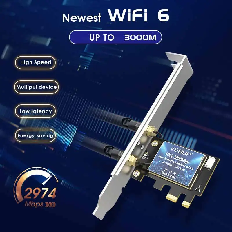 Edup 3000Mbps Wifi 6 Pci-E Netwerkkaart 802.11ax/Ac Dual Band 2.4G/5Ghz Draadloze Intel Ax 200 Pci Express Wifi Bluetooth Adapter