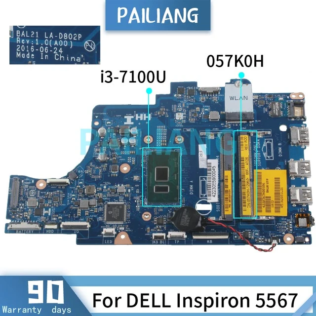 I3-7100U For DELL Inspiron P66F 5567 5767 Laptop Motherboard CN-057K0H  057K0H LA-D802P SR2ZW DDR4 Notebook Mainboard Full Tested - AliExpress