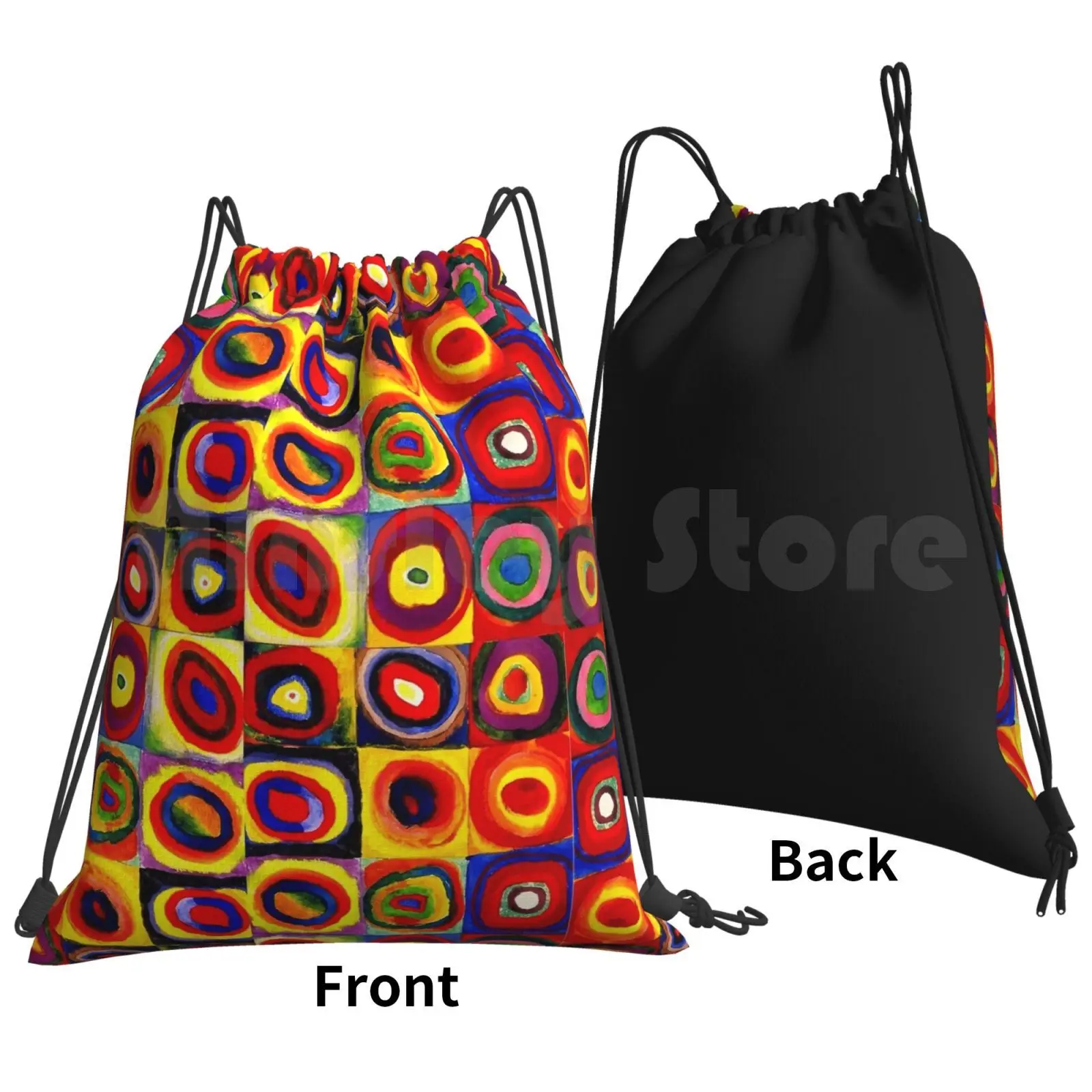 Kandinsky Modern Squares Circles Colorful Backpack Drawstring Bag Riding Climbing Gym Bag Doodlefly Abstract Abstract Art