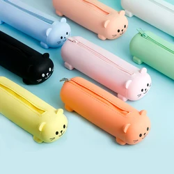 Étui à crayons en silicone ours mignon pour enfants, conteneur de stylo rétractable souple, porte-règle créatif, boîte de rangement, cadeaux pour enfants, sac de poudres, INS