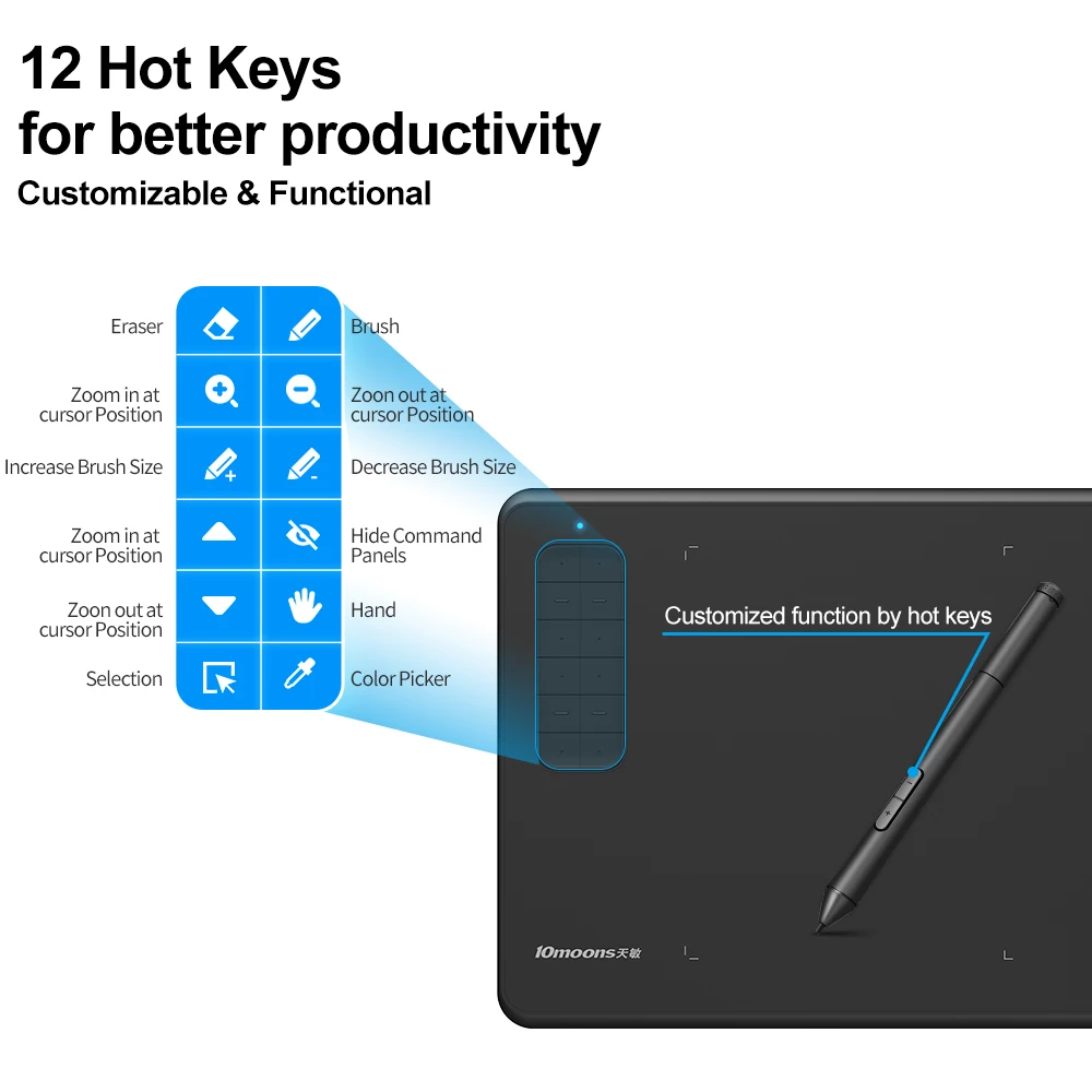 10moons G12 Graphic Drawing Tablet with Large Active Area Digital Tablet Support Android Phone