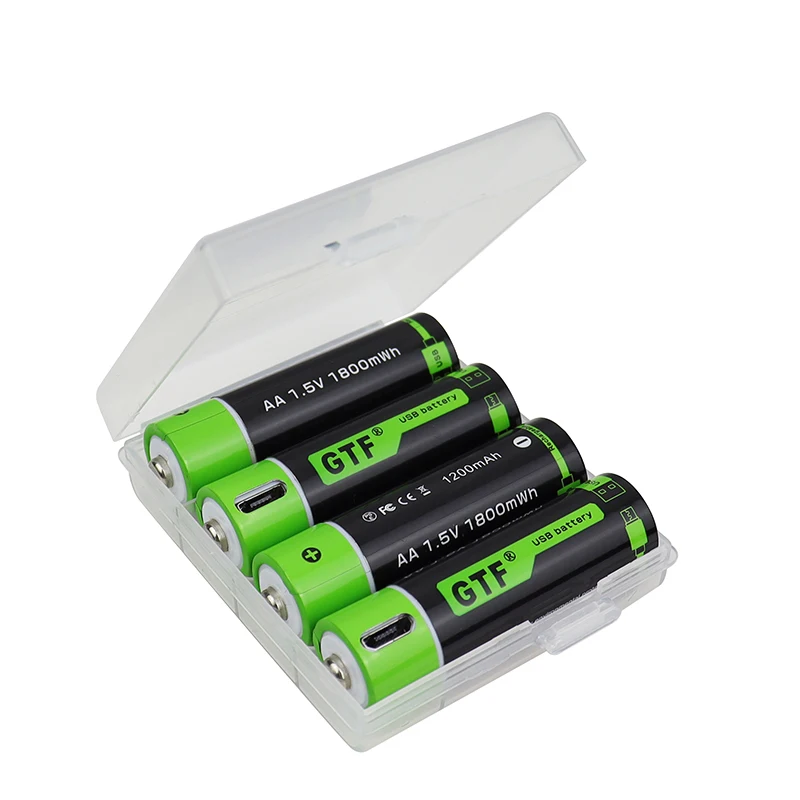 GTF NEW 1.5V USB AA Battery 1800mwh 1200mah 100% capacity li-polymer USB Micro cable charger rechargeable battery