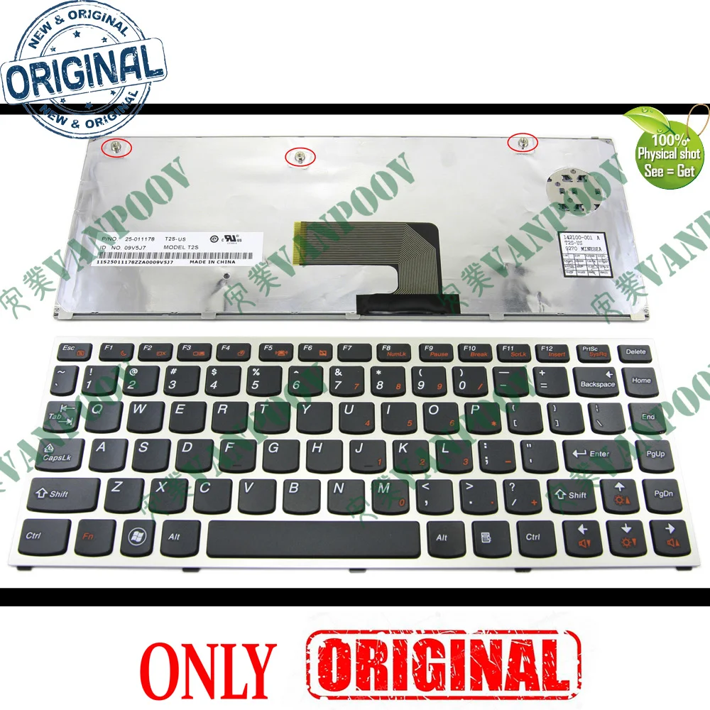 New Laptop Keyboard for Lenovo IdeaPad U460 U460s U460A Black Silver Frame US Version - 25-011178 T2S-US V-115420AS1 25-010478