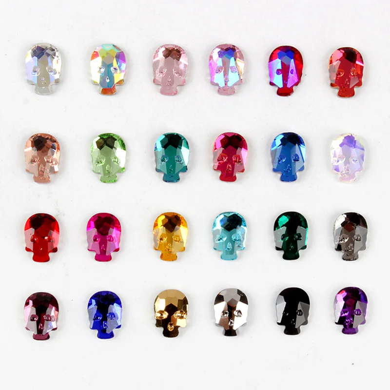 New 30pcs Crystal Nail Rhinestones Skull 6x8mm Flatback Crystal Glass Stones  For 3D Nail Decoration Accessories