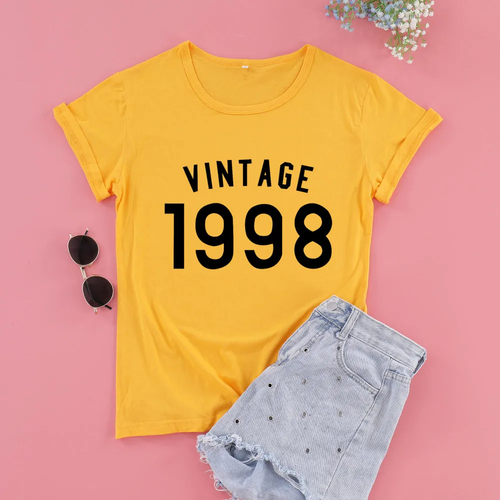 Vintage 1998 22th Birthday Birthday Gift Shirt Fashion Aesthetic Short Sleeve Tops Funny Cotton Women Girl Tshirt Round Neck Tee