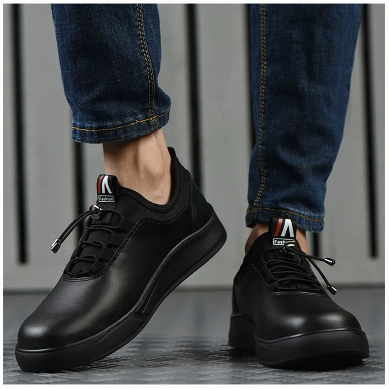 men casual steel toe caps working safety shoes waterproof non-slip soft leather chef shoe worker tooling security boots protect