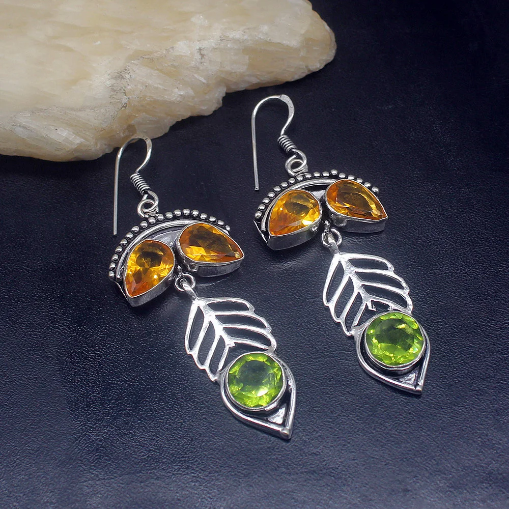 Gemstonefactory Big Promotion Unique 925 Silver Honey Topaz Green Peridot Women Ladies Gifts Dangle Drop Earrings 20211918