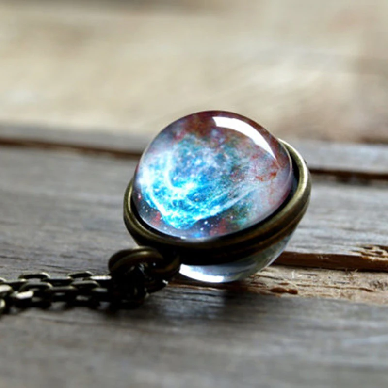 SUMENG Solar System Universe Space Moon Sun Earth Planet Necklaces Two-sided Glass Ball Pendant Nebula Chokers Women Men Jewelry