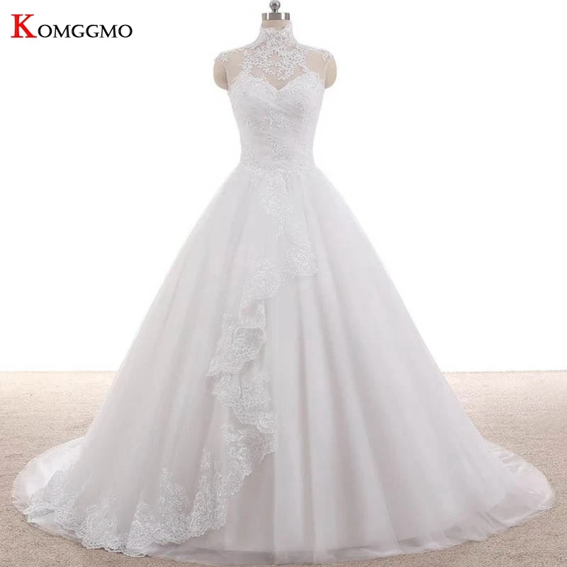 

2023 New Arrival High-End Cap Sleeve Embroidery Appliques Tulle Bridal Ball Gown Custom Made Button Court Train Wedding Dress