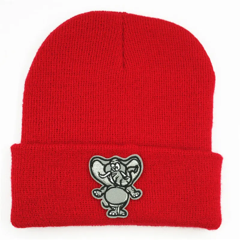 

Cotton Elephant Animal Embroidery Thicken Knitted Hat Winter Warm Hat Skullies Cap Beanie Hat for Men and Women 378