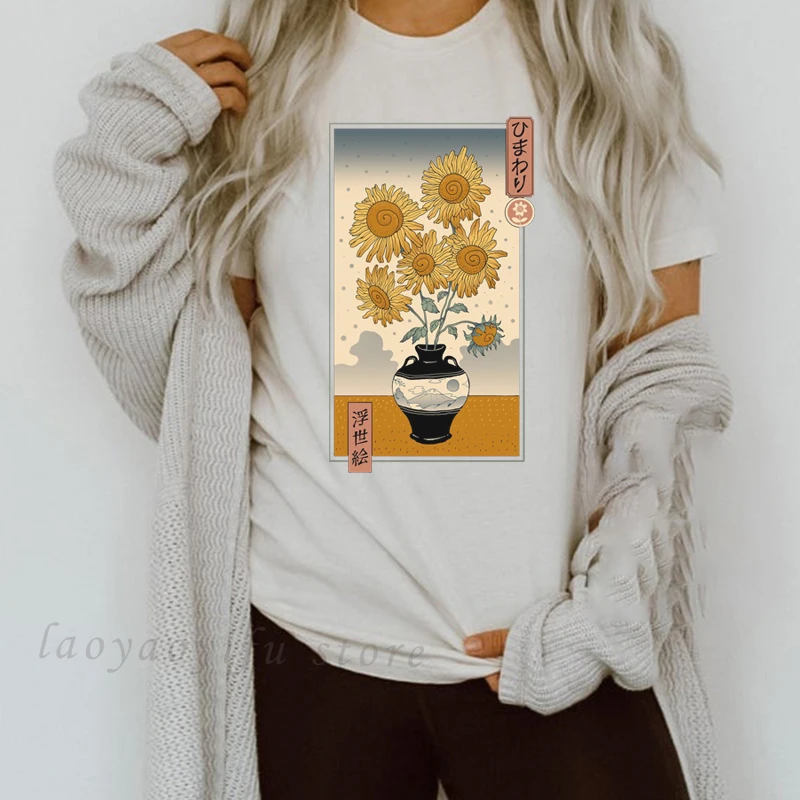 Japan Vintage Ukiyoe Style Anime T Shirt Women New Style Black White Casual T-shirt Unisex Streetwear Ukiyo Tee Camisetas Mujer