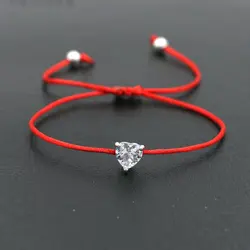 BPPCCR Silver Color Shiny Crystal Zircon AAA Love Heart Bracelet Red Rope Thread Wish Lucky Bracelets For Women Couples Lovers