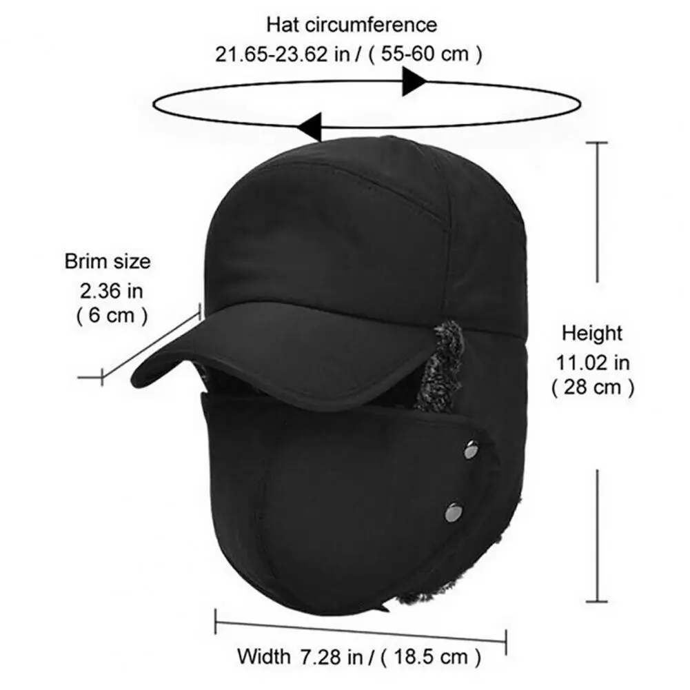 Winter Solid Color Male Windproof Ear Protect Bomber Hats Unisex Thickening Plush Button Cap Warm Windproof Headdress Ski Mask