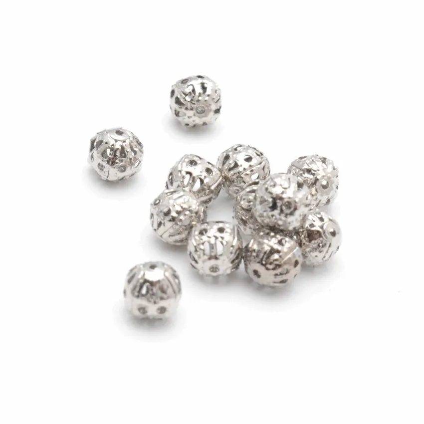 Jewelry DIY 4/6/8/10mm Vintage Iron Flower Lace Hollow Ball Metal Beads For Jewelry Making Findings