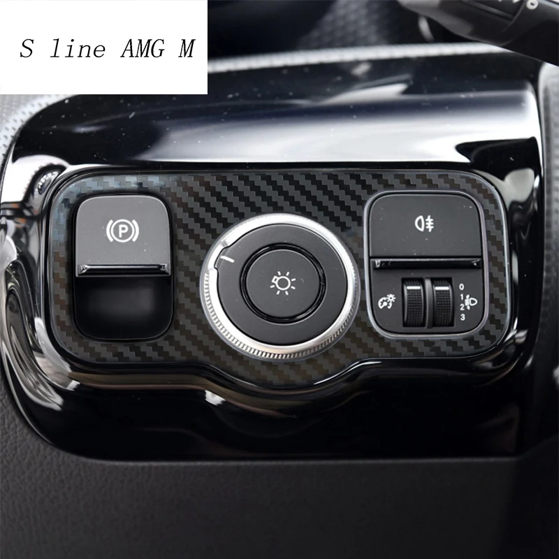 

Carbon Fiber Style Car Styling Headlight Switch Covers Stickers Trim For Mercedes Benz A Class A180 W177 Interior Accessories