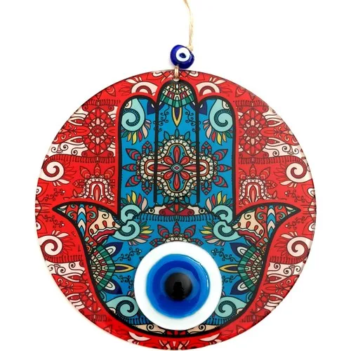 Fusion Glass Hamse Hand Fatma Mother Blessings Hand 23x23 Centimeters Handmade Evil Eye Wall Ornament 5 Fingers hand