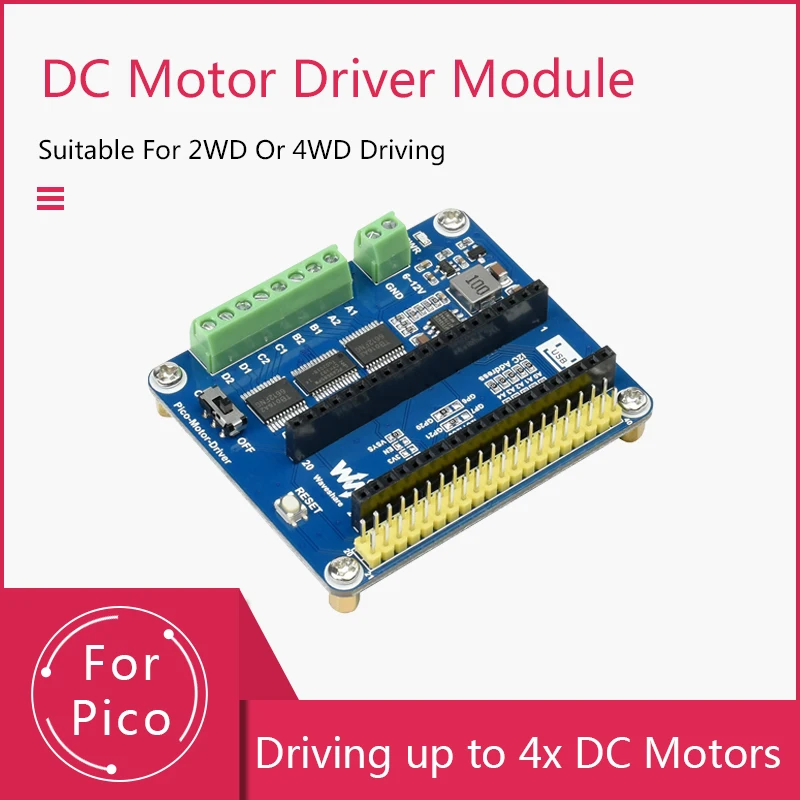 Pico-Motor-Driver DC Motor Driver Module for Raspberry Pi Pico Driving up to 4x DC Motors