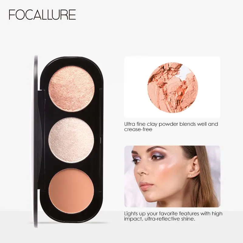 Focallure 3 Colors Blush&Highlighter Palette 3 In 1 Makeup Palette Luxury Matte Shimmer Powder Face Contour Bronzer Blusher