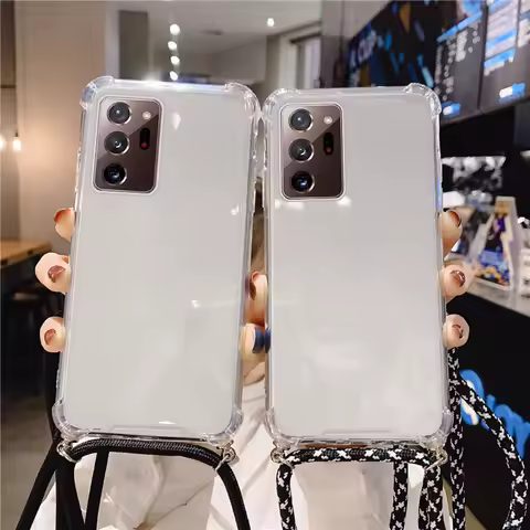 Luxury Lanyard Silicone Phone Case For Samsung Galaxy S25 S24 S23 S22 S21 S20 FE Note 20 10 Plus Ultra-thin Necklace Strap Cover