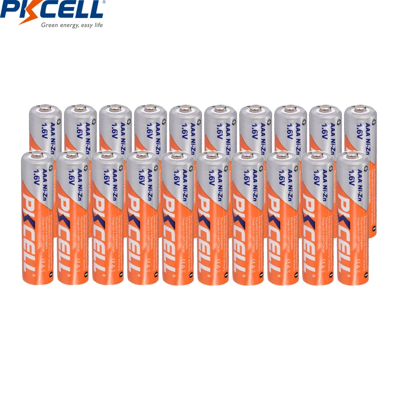 20Pcs PKCELL 1.6V AAA battery 900mWh Ni-Zn AAA Rechargeable Battery Batteries For Microphone, Wireless Keyboard, Mouse etc