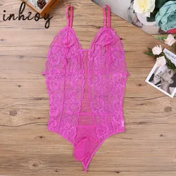 Gay Sissy Sleepwear Men Sexy Sheer Lace Bodysuit Lingerie Erotic Hollow Out Leotard Penis Sheath Underwear Teddies