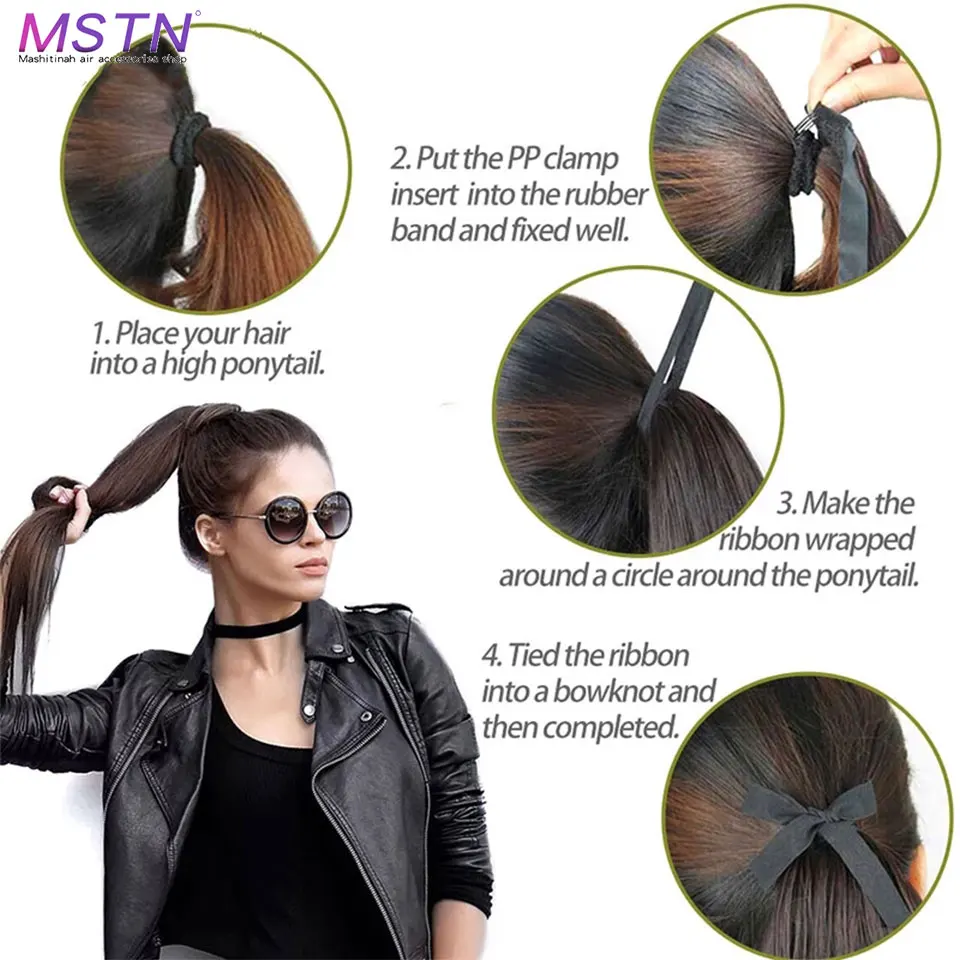 MSTN Synthetic Long Wave Curly Clip In Ponytail Black Blonde Hair Extension Ombre Heat Resistant Pony Tail Fake Hair Extensions