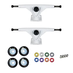 Longboard Trucks 180mm Reverse Kingpin White (Pair) Skateboard with 4pcs wheels bearing complete