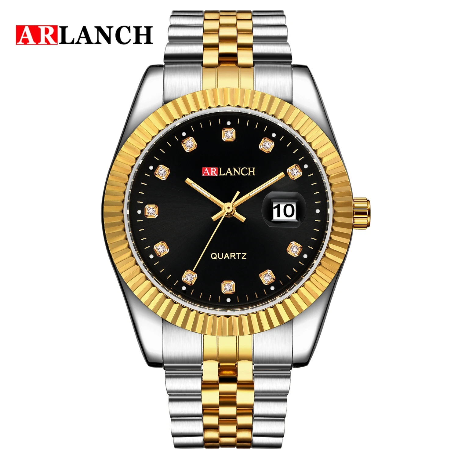 Luxury Men Business Series Watch Classic Design Top Movement Gold and Silver Stainless Steel Waterproof Electronic Quartz Watch