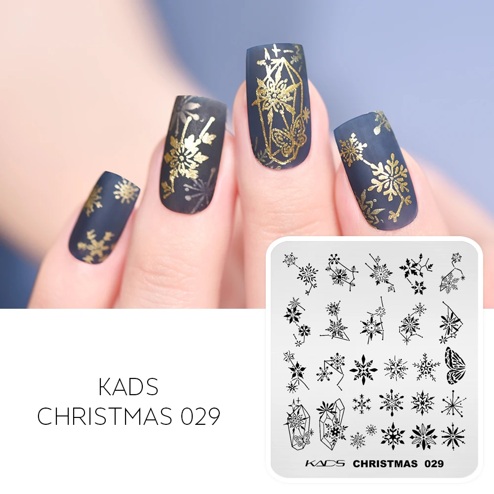 

KADS Christmas 029 Nail Stamping Plates Christmas Snowflake Pattern Nail Art Plate Stamp Templates for New Year Printing Stencil