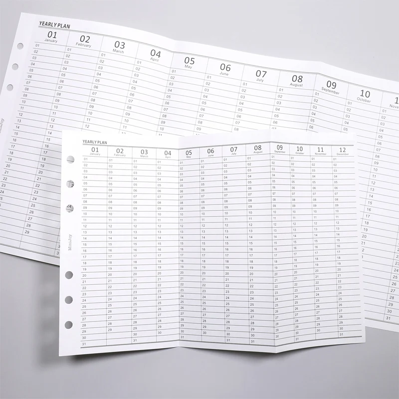 Einfache vertikale Jahresplan-Checkliste, A6-Planer, Einlage, Tagebuch, Nachfüllung, dreifach gefaltete Füllpapiere für 6-Loch-Ordner-Organizer – Detail 1