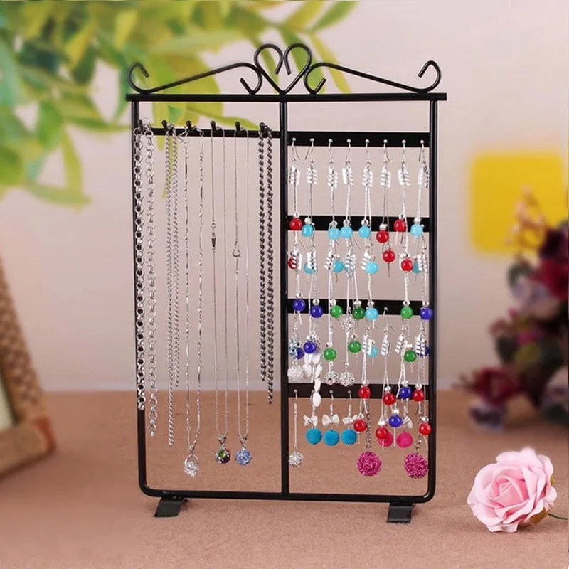 Organizer Jewellery Packaging Holder Stud 48 Holes 6 Hooks Metal Gfit Stud Jewelry Display Box Necklace Pandents Ring Earrings