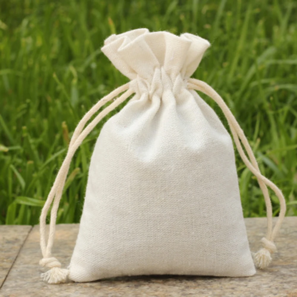 Natural Linen Storage Drawstring Bags Christmas Gift Package Small Pouch Home Organize Cotton Sacks Kitchen Flour Rice Holder