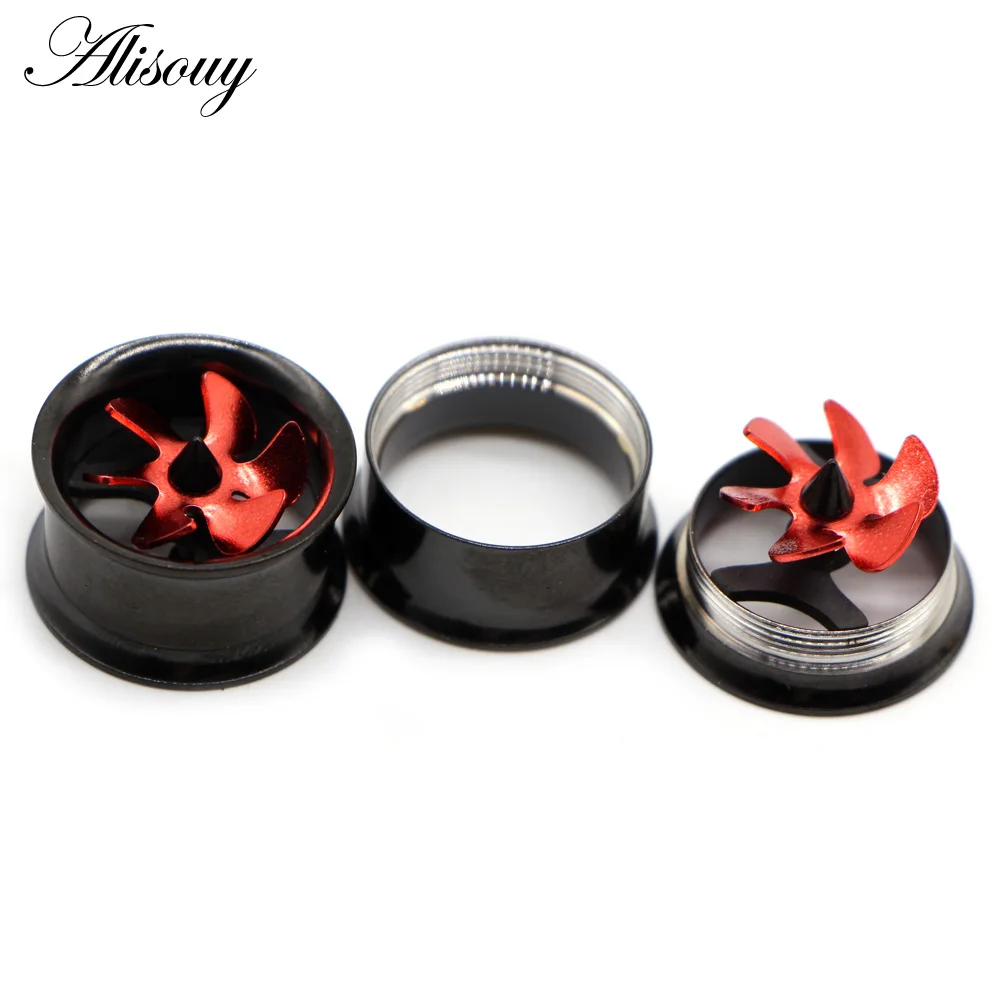 Alisouy 2pc Blue Red Propeller Fan Style Ear Tunnel Plugs Piercing Gauges Double Flared Expander Kit Ear Stretching Body Jewelry
